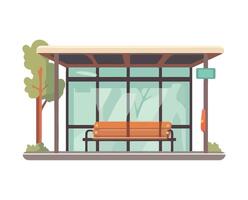 Bus stop with bench and trees, illustration vector