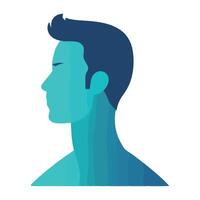 A man's profile is shown in a flat design vector