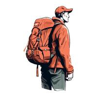 A man with a backpack standing in front of a white background vector