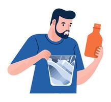 Man holding a glass of water and a bottle of beer vector