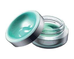 A jar of green eye makeup with a lid vector