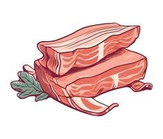 Bacon slices with leaves on top of them vector