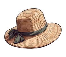 A straw hat with a bow on it vector