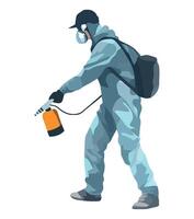 A man in a protective suit spraying a sprayer vector