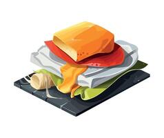 A pile of food on a plate with a knife and fork vector