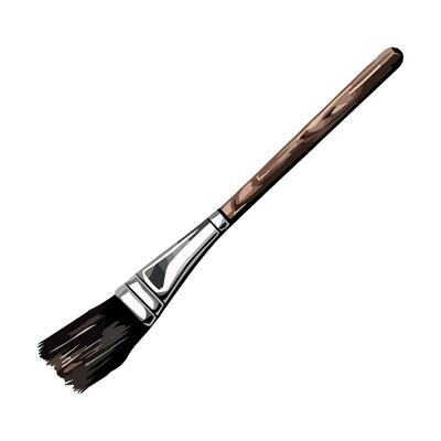 A brush with a wooden handle on a white background