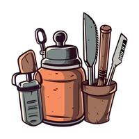 Gardening tools and tools in a pot vector