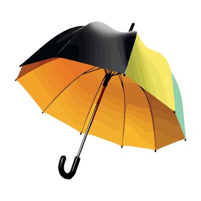 An umbrella with a yellow, green and black color scheme