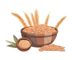 Wheat in a bowl and a bowl of wheat illustration on a white background vector