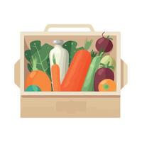 Fresh vegetables in a wooden box on a white background vector