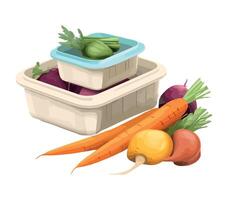 A container with vegetables and a plastic lid vector