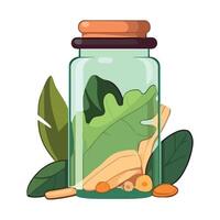 A glass jar with leaves and nuts inside vector