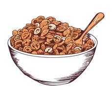 Bowl of cereal with nuts and nuts illustration vector