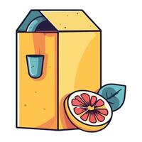 Orange juice in a box with a slice of grapefruit vector