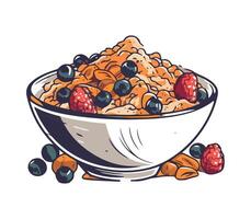 A bowl of cereal with berries and nuts vector