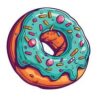A donut with blue icing and sprinkles on it vector