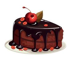 A piece of chocolate cake with cherry on top vector