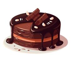 Chocolate cake with chocolate sauce and nuts illustration vector