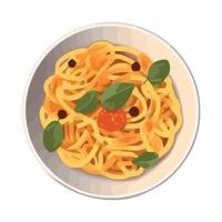 Spaghetti with tomato sauce and basil on a plate vector