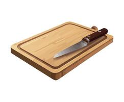A wooden cutting board with a knife on it vector