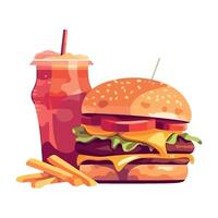 A hamburger and fries with a drink vector