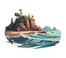 Tropical island with palm trees and waves illustration vector