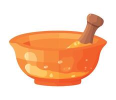 Orange bowl with a wooden spoon in it vector