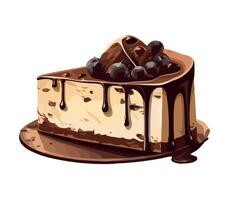 A piece of cheesecake with chocolate and blueberries vector