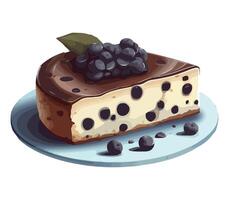 A piece of cheesecake with blueberries on a plate vector