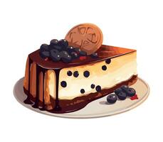 Cheesecake with blueberries and chocolate illustration vector