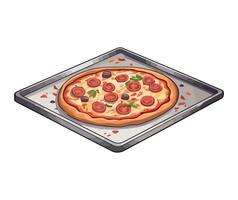 Pizza on a tray with toppings on a white background vector