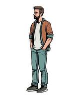 A cartoon man with a beard standing in jeans vector