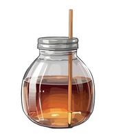 A jar with honey and a wooden stick vector