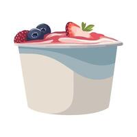 Yogurt with berries and strawberries in a cup vector