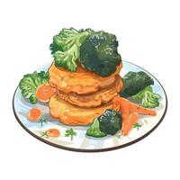 A plate of food with broccoli and carrots on it vector