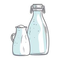 A glass jug and a pitcher of milk vector