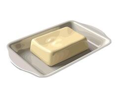 Butter in a square baking dish on a white background vector