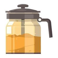 A glass coffee maker with a lid and a glass of liquid vector