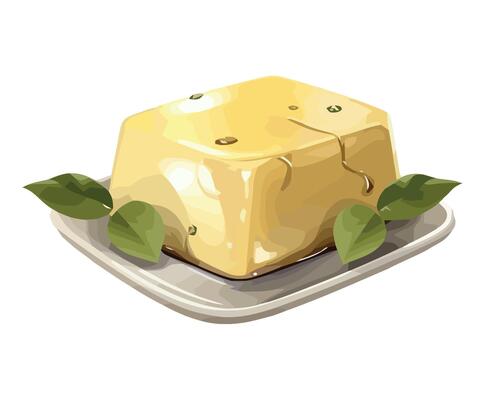 Butter with green leaves on a plate