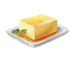 Butter on a plate with a leaf on it vector