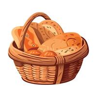 Basket of bread and bread illustration vector