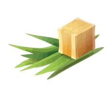 A block of cheese with green leaves on it vector