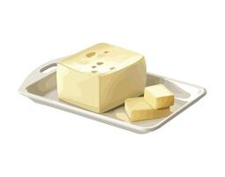 Cheese on a plate with two cubes on it vector