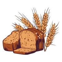 Sliced bread and wheat on a white background vector