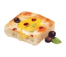 A square piece of bread with olives and cheese vector