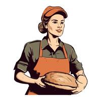 Woman in apron holding bread vector