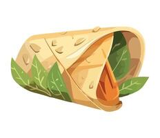 Burrito with vegetables and meat, illustration on white background vector