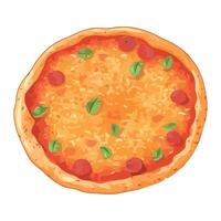 A pizza with cheese and basil leaves on top vector