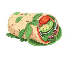Burrito with vegetables and lettuce, illustration on white background vector