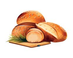 Breads and sprigs of rosemary on a cutting board vector